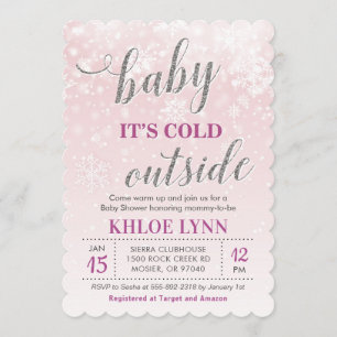 Baby's Cold Outdoor Winter Baby Dusche Pink Girl Einladung
