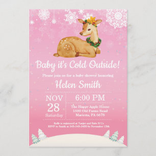 Baby's Cold Outdoor Winter Deer Girl Babydusche Einladung