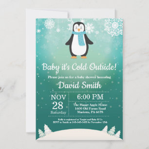 Baby's Cold Outdoor Winter Pinguin Baby Dusche Einladung