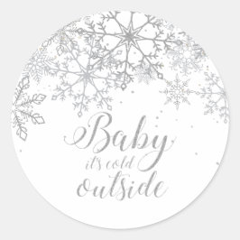 Baby's Cold Outside Baby Showe Silver Runder Aufkleber