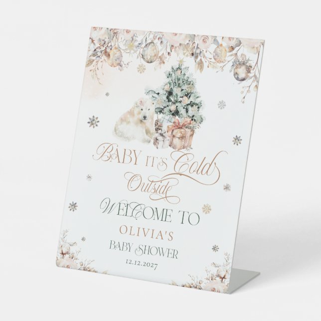 Baby's Cold Outside Bear Baby Dusche Willkommen Sockelschild (Vorderseite)