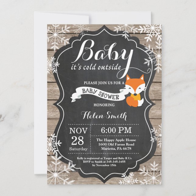 Baby's Cold Outside Fox Baby Dusche Einladung (Vorderseite)