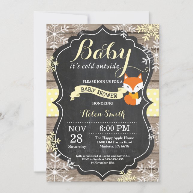 Baby's Cold Outside Fox Baby Dusche Einladung (Vorderseite)