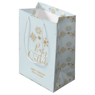 Baby's Cold Outside Gold Schneeflocken auf Blue Mittlere Geschenktüte