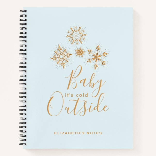 Baby's Cold Outside Gold Schneeflocken auf Blue Notizbuch (Vorderseite)