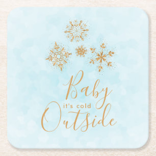 Baby's Cold Outside Gold Schneeflocken auf Blue Rechteckiger Pappuntersetzer