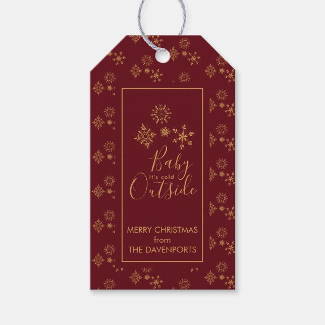 Baby's Cold Outside Golden Snowflakes Geschenkanhänger (Vorderseite)