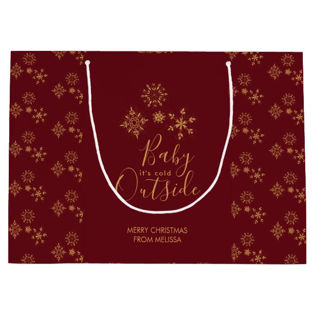 Baby's Cold Outside Golden Snowflakes Große Geschenktüte (Vorderseite)