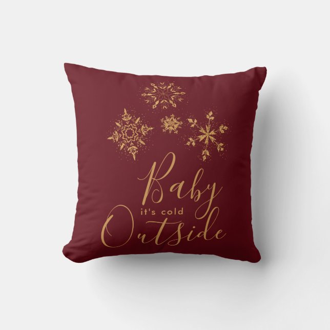 Baby's Cold Outside Golden Snowflakes Kissen (Vorderseite)