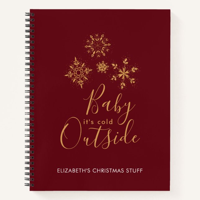 Baby's Cold Outside Golden Snowflakes Notizbuch (Vorderseite)