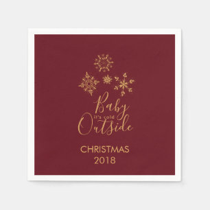 Baby's Cold Outside Golden Snowflakes Serviette