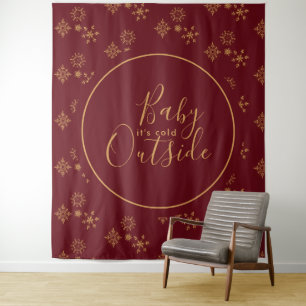 Baby's Cold Outside Golden Snowflakes Wandteppich