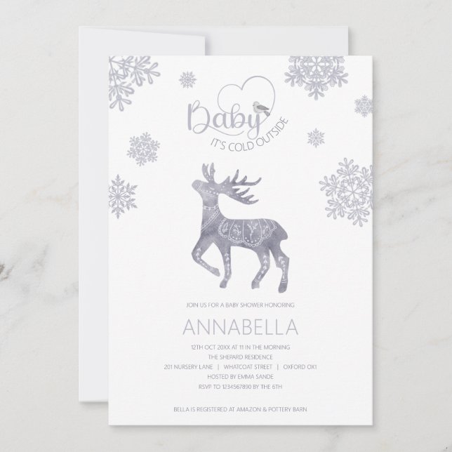 Baby's Cold Outside Nordic Rentier Baby Shower Einladung (Vorderseite)