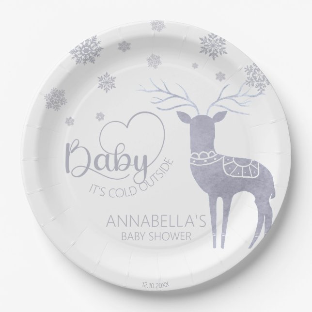 Baby's Cold Outside Nordic Winter Baby Shower Pappteller (Vorderseite)