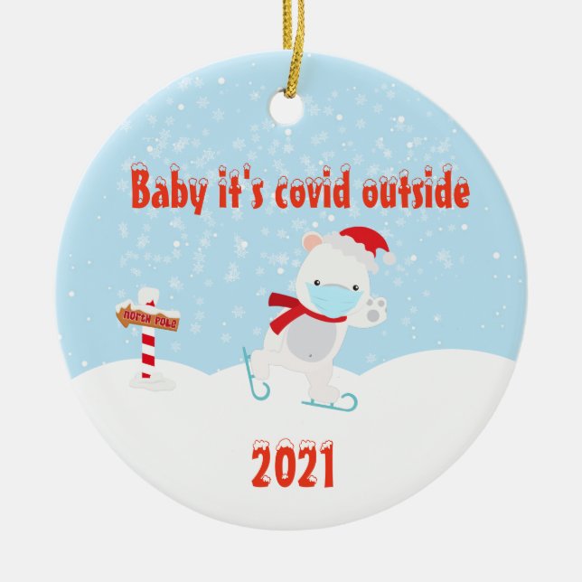 Baby's Covid Outside Polar Bär 2021 Keramik Ornament (Vorne)