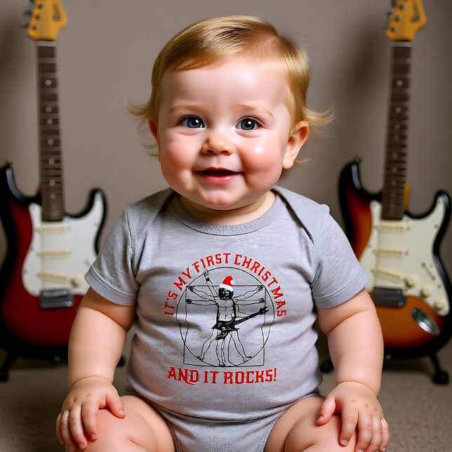 🎵 🎸 Baby's DaVinci Rocking X-mas schwarz Baby Strampler (Baby's DaVinci Rocking X-mas black Baby Bodysuit)