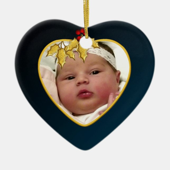 Babys dunkelblau und GoldFoto-Weihnachtsherz Keramikornament (Vorne)