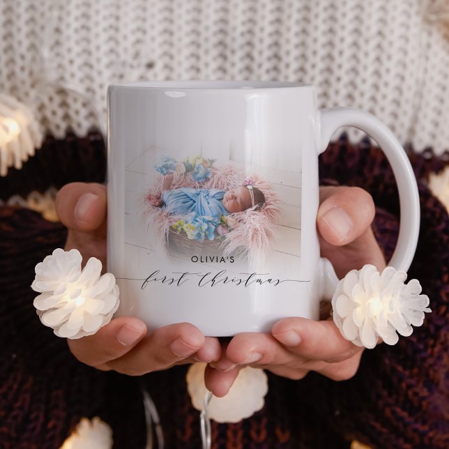Babys elegantes Foto Kaffeetasse (Baby's first Christmas mug that makes a great gift or  perfect keepsake to remember this milestone.)