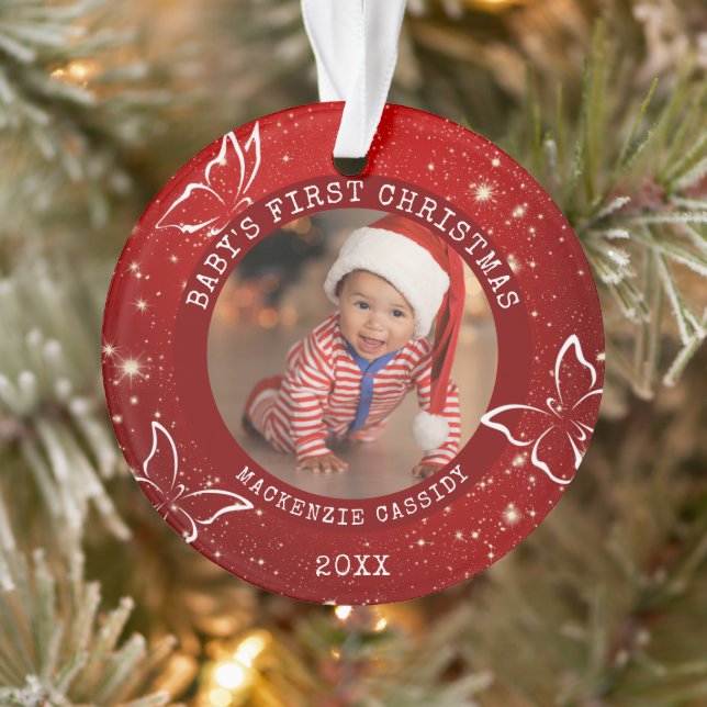 BABYS ERSTE CHRISTMAS Butterfly Foto Red Ornament (Baum)