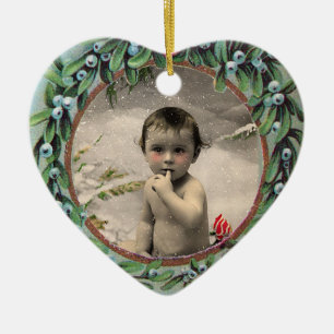 BABYS ERSTE CHRISTMAS HERZFOTOVORLAGE KERAMIK ORNAMENT