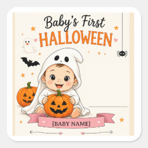 Baby's erste Halloween-Party Quadratischer Aufkleber