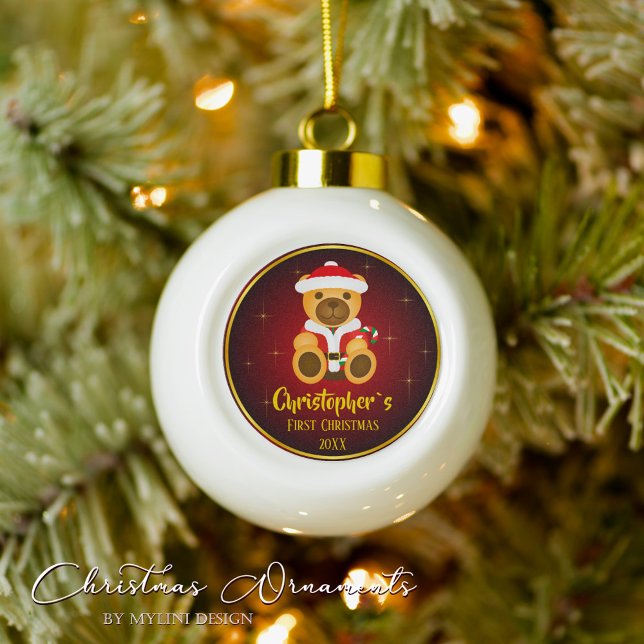 Babys Erste Weihnachten mit Teddy und funkelnde St Keramik Kugel-Ornament (Von Creator hochgeladen)