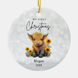 Babys erste Weihnachts-Hochland-Kuh Sonnenblumen Keramik Ornament