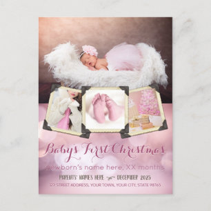 Babys erste Weihnachts-Instagram-Fotos Girly Pink Feiertagspostkarte