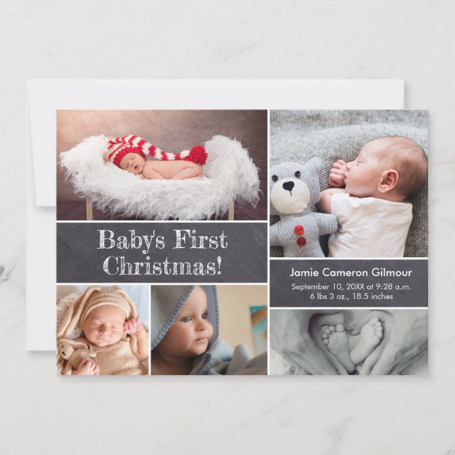 Babys erste Weihnachtskhalkboard-Foto-Collage Einladung (Vorderseite)