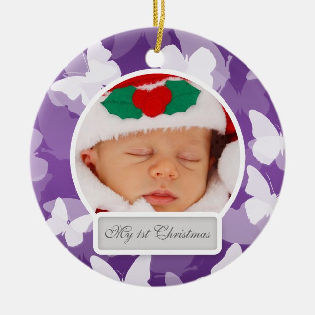 Babys erste Weihnachtsschmetterlinge Lila Keramikornament (Vorne)