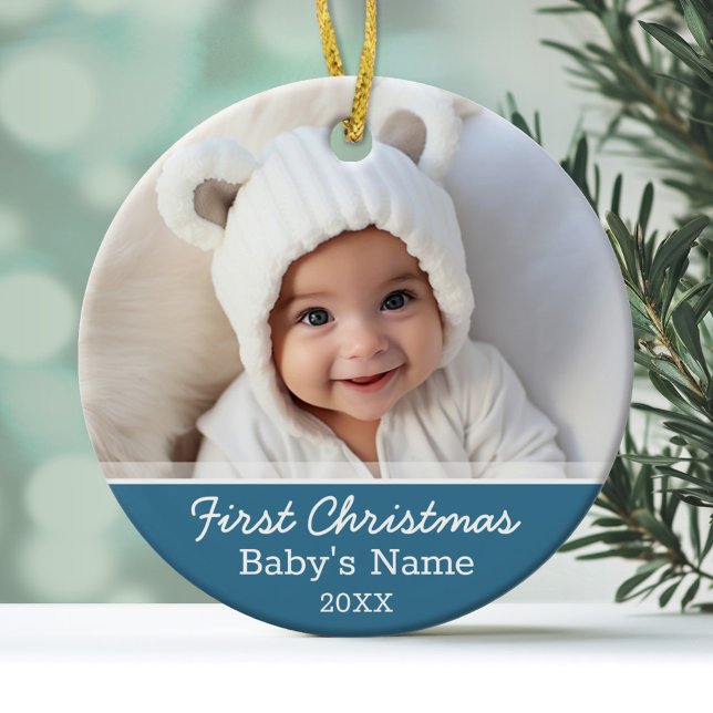 Babys Erste Weihnachtszeit - Foto Keramikornament (Personalized Photo Ornament - Baby's First Christmas)