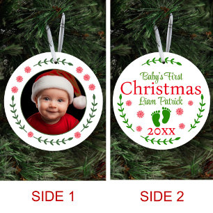 Babys Erste Weihnachtszeit Foto Rote Schneeflocke  Keramik Ornament
