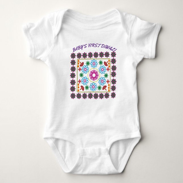 BABYS ERSTER DIWALI RANGOLI BABY BODYSUIT BABY STRAMPLER (Vorderseite)