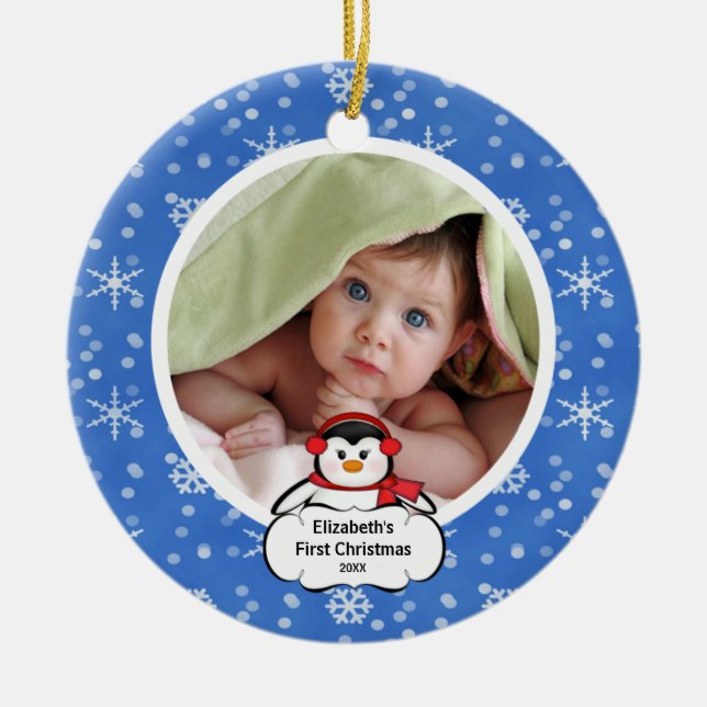 Babys erster WeihnachtsFoto-VerzierungPenguin Keramik Ornament (Vorne)