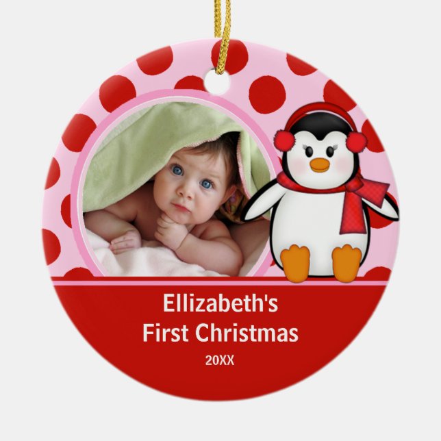 Babys erster WeihnachtsFoto-VerzierungPenguin Keramik Ornament (Vorne)