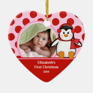 Babys erster WeihnachtsFoto-VerzierungPenguin Keramik Ornament
