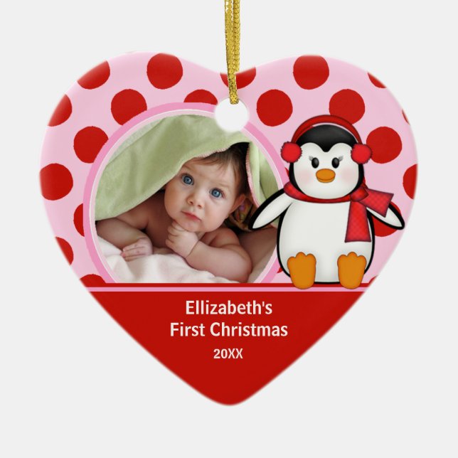 Babys erster WeihnachtsFoto-VerzierungPenguin Keramik Ornament (Vorne)