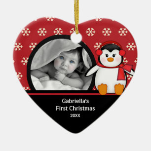 Babys erster WeihnachtsFoto-VerzierungPenguin Keramik Ornament
