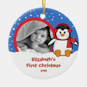 Babys erster WeihnachtsFoto-VerzierungPenguin Keramikornament