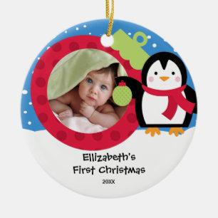 Babys erster WeihnachtsFoto-VerzierungPenguin Keramikornament