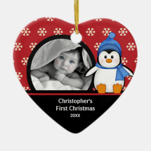 Babys erster WeihnachtsFoto-VerzierungPenguin Keramikornament