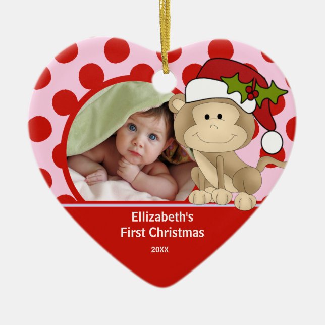 Babys erster WeihnachtsFoto-Verzierungs-Affe Keramikornament (Vorne)
