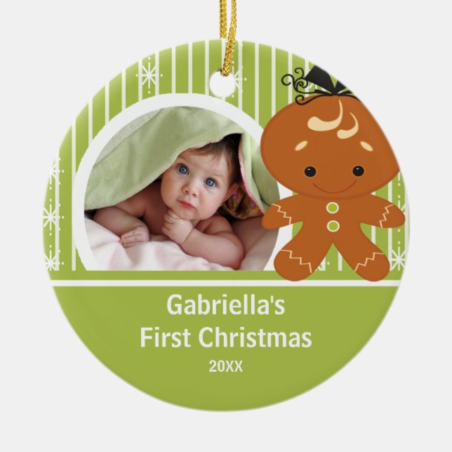 Babys erster WeihnachtsFoto-Verzierungs-Lebkuchen Keramik Ornament (Vorne)