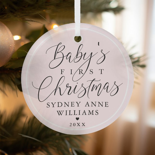 Babys erster Weihnachtsweihnachtsbummel Individuel Ornament Aus Glas (Baby's First Christmas Custom Name Pink Keepsake Glass Ornament)