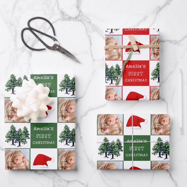 Baby's erstes Foto für die Weihnachtsschnee-Weihna Geschenkpapier Set (Vorderseite)
