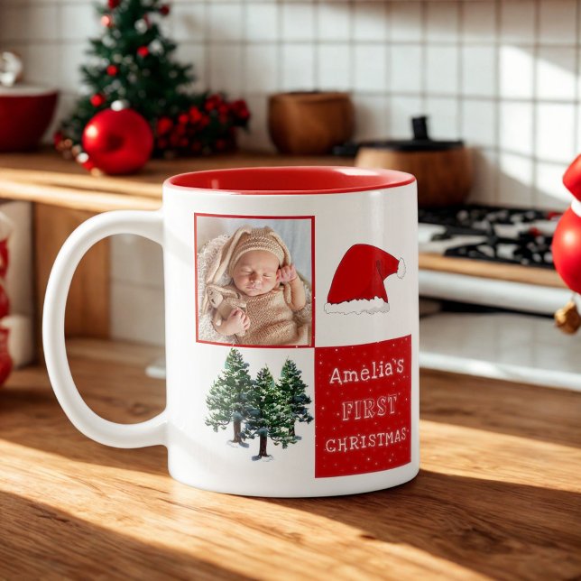 Baby's erstes Foto für die Weihnachtsschnee-Weihna Zweifarbige Tasse (Von Creator hochgeladen)