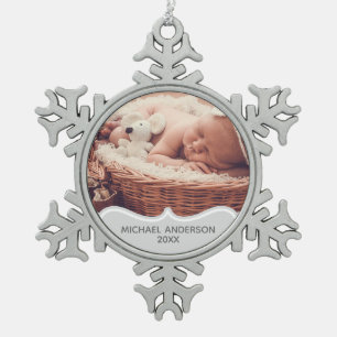 Babys  Erstes FOTO Weihnachtsschmuck bewahren Schneeflocken Zinn-Ornament
