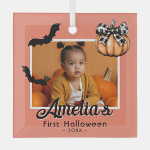 Baby's erstes Halloween-Kürbis-Fledermäuse-Foto Ornament Aus Glas