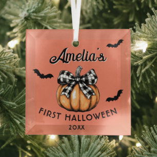 Baby's erstes Halloween-Kürbis-Fledermäuse Ornament Aus Glas