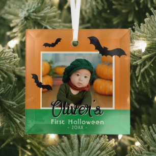 Baby's erstes Halloween-Schwarze Fledermäuse-Foto Ornament Aus Glas